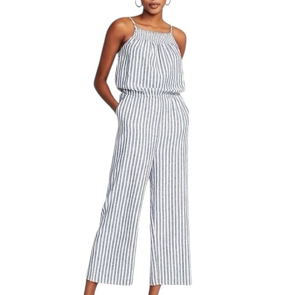 Old Navy Pants - Old Navy EUC Striped Linen Blend Wide-Leg Jumpsuit